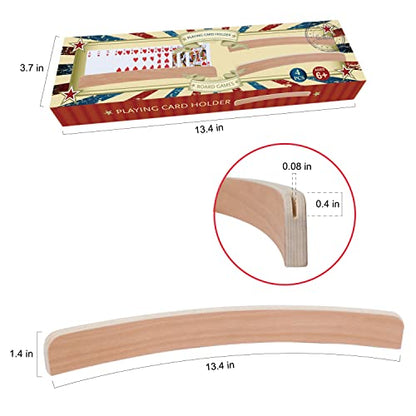 GOTHINK Set of 4 - Wood Curved Playing Card Holder for Kids Adult Seniors Solid Wood Cards Holders for Playing Cards 13.4 x1.4 x 0.5 Inch Non Slip Card Deck for Bridge Canasta Strategy Card Games - style: One Slot