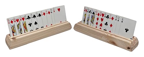 Wooden Playing Card Holders – Set of 2 – Handmade Pine 3-Slot Organizers for Seniors, Kids & Game Night – Durable, Veteran-Made in USA