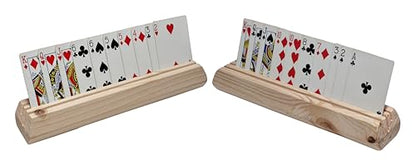 Wooden Playing Card Holders – Set of 2 – Handmade Pine 3-Slot Organizers for Seniors, Kids & Game Night – Durable, Veteran-Made in USA