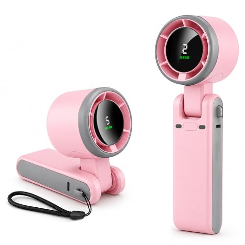 EcoNour Handheld Fan Rechargeable, Portable Mini USB Fan with 5 Speeds, 13550 RPM High-Speed Personal Cooling Fan, Foldable Battery Operated Travel Fan for Home, Office & Outdoor - Pink - color: Pink