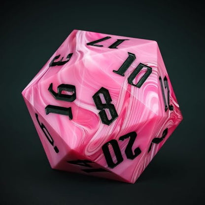 Giant D20 D&D Polyhedral Dice - 55mm, 20 Sided, Pink with White/Silver Black Number for RPG Table Games - color: Pink With White/Silver Black Number