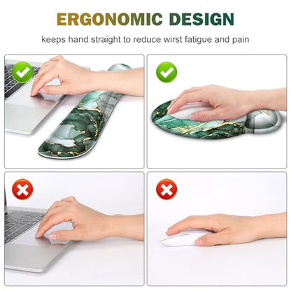 Gaming Mouse Pad, Large Desk Mat, Cute Desk Pad Protector 4in1 XXL Mousepad | Keyboard Wrist Rest+Mouse Wrist Rest+Coaster Set with Ergonomic Desk Pad for Home Office PC Computer, Green Marble - color: Green Marble