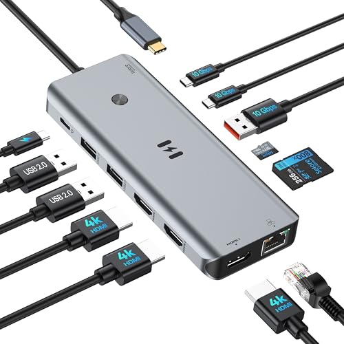 USB C Docking Station 3 HDMI, Selore 13-in-1 Docking Station 3 Monitors with Triple HDMI, 10Gbps USB A/C 3.1, 100W PD Charging, Gigabit Ethernet, SD/microSD Reader for Windows Laptops Dell/HP/Lenovo - size: 13-in-1