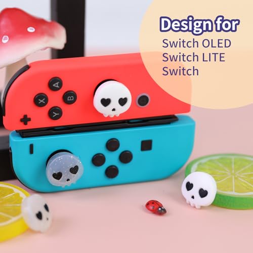 Switch Joycon Thumb Grips Caps, 4 PCS Cute Kawaii 3D Silicone Analog Thumbstick Button Cover Compatible with Nintendo Switch Lite/OLED Joystick Caps (White+Clear Skull) - color: White+Clear Skull