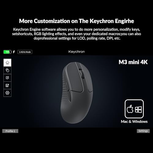 Keychron M3 Mini 4K Wireless Bluetooth 5.1/2.4 GHz/Wired Optical Mouse, Ultra-Lightweight 55g Programmable PixArt 3395 Sensor with up to 26,000 DPI/ 650 IPS for Windows Mac Linux - Black - color: Black, style: 4000Hz Polling Rate