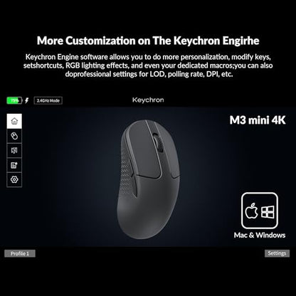 Keychron M3 Mini 4K Wireless Bluetooth 5.1/2.4 GHz/Wired Optical Mouse, Ultra-Lightweight 55g Programmable PixArt 3395 Sensor with up to 26,000 DPI/ 650 IPS for Windows Mac Linux - Black - color: Black, style: 4000Hz Polling Rate