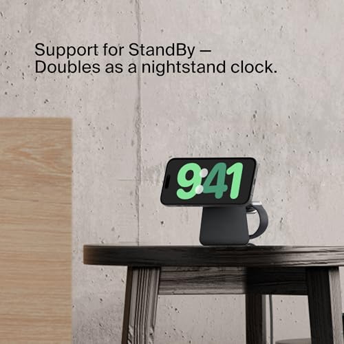 Belkin Qi2 15W Wireless Charging Dock, 2 in 1 Fast iPhone Charger | iPhone 17/16/15/14/13, AirPods, Qi2-enabled devices compatible, power adapter included, desk dock - color: Black, style: Latest Gen
