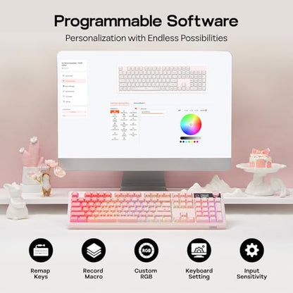 EPOMAKER TH108 V2 PRO Full Size Mechanical Keyboard with Screen&Knob, 10000mAh, BT/2.4Ghz, Mac Modifier PBT Keycap, Hot Swap, RGB, Gasket, Wireless Gaming Keyboard for Mac/PC (Pink, Creamy Jade) - color: Pink, size: Creamy Jade