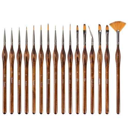 16PCS Miniature Paint Brushes, Detail Paint Brushes Set for Acrylic Watercolor Gouache Oil & Face Painting, Paint by Number, Figurine Brown - color: Brown