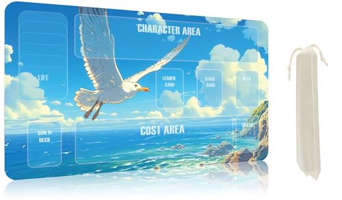 Trading Card Game Playmat – OPTCG Compatible Play Mat with Card Zones, Non-Slip Rubber Base, Stitched Edges, Original Art (Seagull) - color: Seagull