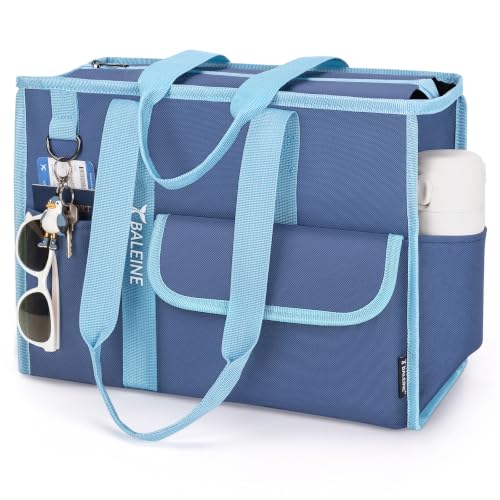 BALEINE Large Utility Tote Bag with Reinforced Bottom, Multi Pockets Foldable Tote Bag for Nurse, Travel, Work - color: Haze Blue, size: Medium