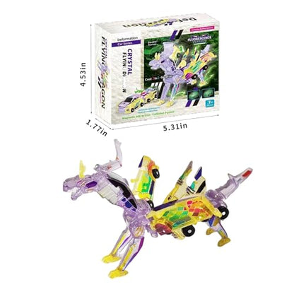 Crystal Transforming Dinosaur Car Toy 2-in-1 Transparent Magnetic Cars Convert to Dinosaur Robot, See-Through Crash-Activated Deformation Toy No Battery, for Kids 3-12 (Crystal) - color: Crystal