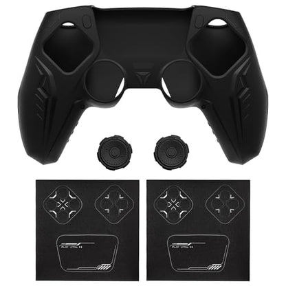 PlayVital Silicone Skin Set for PS5 Controller - Charging Dock Compatible, Full Protection Case with Futuristic CyberMech Design, Soft Cover with Thumb Grips & Stickers - Black - color: Black