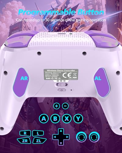 GMBACK Wireless Switch 2 Pro Controller with Home Wake Up & Loop Macro | Bluetooth Gaming Controller for Nintendo Switch 2/1/Lite/OLED with HD Rumble, 6-Axis Gyro, Turbo, 800mAh, Purple - color: Purple
