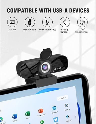 Tewiky Full HD Webcam with Built-in Microphone and Rotatable Tripod, 1080P Video and Wide Angle Camera, Privacy Cover, for Desktop PC or Laptop Computer - style: 1080P Webcam with USB Cable