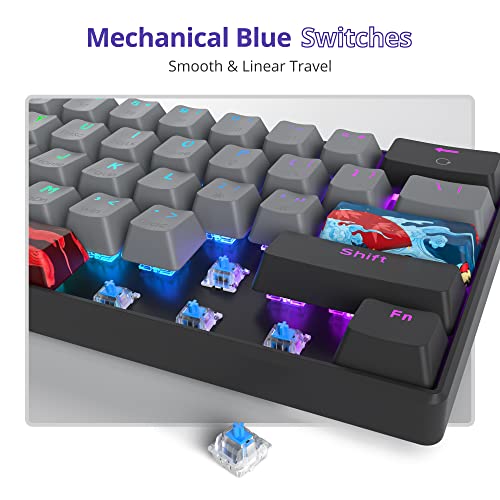 Portable 60% Mechanical Gaming Keyboard Grey/Black, RGB Backlit Wired Key Board with Blue Switch, Compact 61 Keys Mini Office Keyboards with for Windows Laptop PC (61 Dolch/Blue Switch) - color: 61 Dolch/Blue Switch