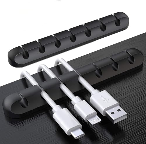 2 Pack Cable Holder Clips Cord Organizer Self-Adhesive, Desktop USB Charging and Nightstand Power Cord, Mouse Cable, 7 Slots, Black - color: Black, size: 7 Slots