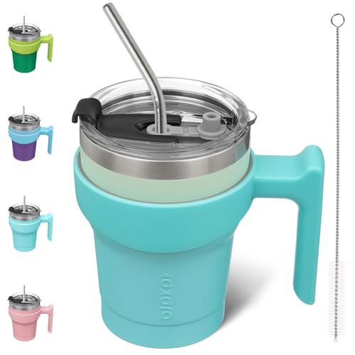 BJPKPK 10 oz Mini Tumbler with Lid, Straw & Handle, Insulated Steel Cup | Small, Spill Proof, Leak Proof, Thermal, Double Wall Vacuum, Sweatproof, Dishwasher Safe, BPA Free, Mint - color: Mint, size: 10 Ounces