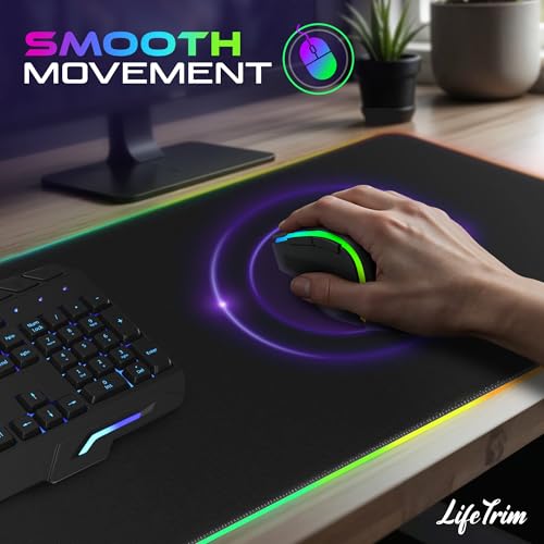 LifeTrim RGB Gaming Mouse Pad with Wireless Charging 15W, LED Mousepad 35.5x12 Inch XXL Large Desk Mat, 10 Light Modes, 4mm Thick Non-Slip Waterproof Keyboard Pad for PC MacBook Laptop, Gamer Gift