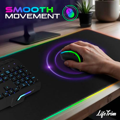 LifeTrim RGB Gaming Mouse Pad with Wireless Charging 15W, LED Mousepad 35.5x12 Inch XXL Large Desk Mat, 10 Light Modes, 4mm Thick Non-Slip Waterproof Keyboard Pad for PC MacBook Laptop, Gamer Gift