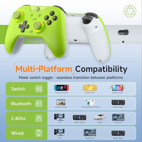 EasySMX X05 2.4g Wireless Controller for PC/iPhone/Android/Switch & Steam Deck- Bluetooth Controller Gamepad with Hall Effect Joysticks and Trigger,Turbo,Rumble Vibration and RGB Lighting - color: Lime