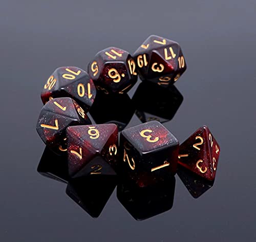 DND Dice Set 7Pcs Red Mix Black Nebula Dice for Dungeon and Dragons D&D RPG Role Playing Games Polyhedral Dice - color: Black Mixed Red+glitter