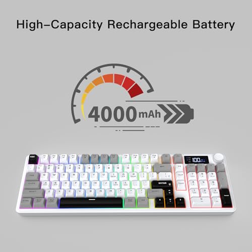 Wireless Gaming Keyboard with Smart Display & Knob Control, Tri-Mode BT5.0/2.4GHz/Wired RGB Backlit Computer Keyboards with Number Pad, 26-Key Rollover, Compatible for Windows, Mac