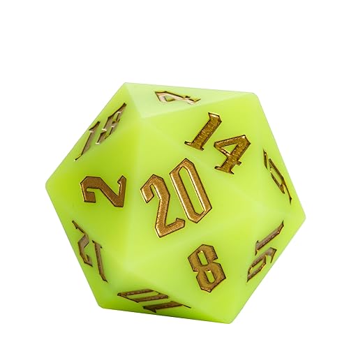 55mm Silicone D20 DND Dice, Large D20 Single 20 Sided Dice | Glow-in-the-Dark D20 Giant Dice with Gift Box for Dungeons and Dragons RPG Bar Pub Club Party Games (Olivine/Gold) - color: Olivine/Gold