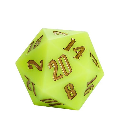 55mm Silicone D20 DND Dice, Large D20 Single 20 Sided Dice | Glow-in-the-Dark D20 Giant Dice with Gift Box for Dungeons and Dragons RPG Bar Pub Club Party Games (Olivine/Gold) - color: Olivine/Gold