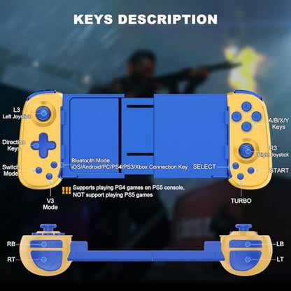 arVin Wireless Game Controller for iPhone 15/15 Plus/15 Pro/15 Pro Max/14/13/12/iPad/Android/Samsung Galaxy 23/22/21/Tablet/Switch/PS4/PC Gamepad with Hall Effect Joystick/Turbo/6-Axis Gyro/Vibration - color: Yellow&Blue, size: Standard Version(D6)