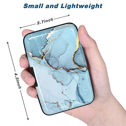 Credit Card Holder, Mini Aluminum Card Wallet RFID Blocking Slim Metal Hard Card Case for Women Men, Blue Marble - color: Blue Marble