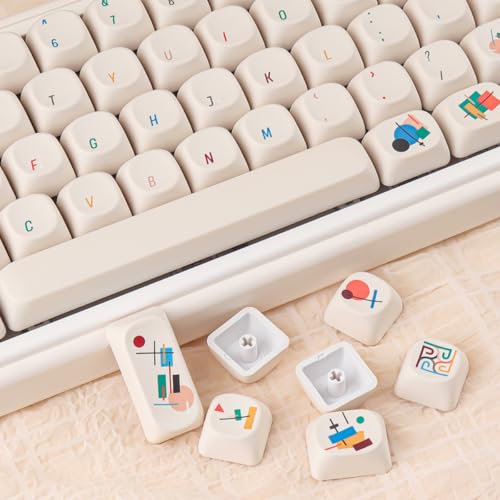 Tsungup MOA Keycaps, Creamy White Geometric Shapes Cute Custom Keycaps | PBT Minimal Dye Sub 131 Keys Keyboard Keycap Set for MX Switches Mechanical - color: White