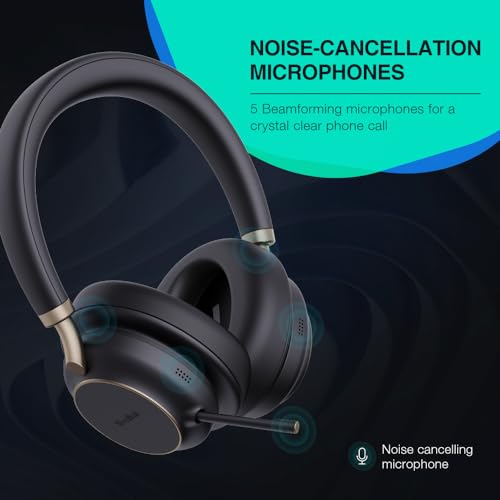 Yealink BH76 Plus Bluetooth Headset, Wireless Headset with Microphone for PC,Active Noise Cancelling, Retractable Hidden Mic Arm, Compatible with PC Mac, Works with Teams (Certified), USB-C/A | Yealink BH76 Plus Over Ear Noise Cancelling Headphones with R
