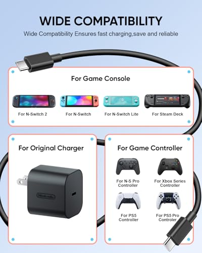 2Pack Fast Charge USB C Cables-5FT/1.5M Cable for Nintendo Switch 2 Adapter