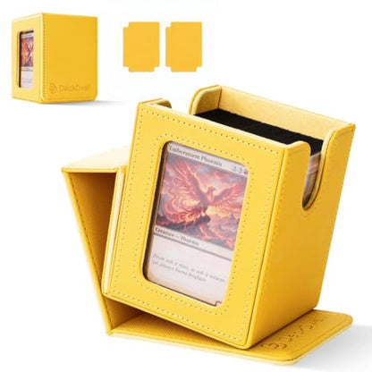 Commander Deck Box MTG 100 Card Holder with Display Window Yellow | PU leather, 4 N52 magnets, fits 100 double-sleeved cards, display window, durable, portable, secure closure - color: Yellow, size: 110+