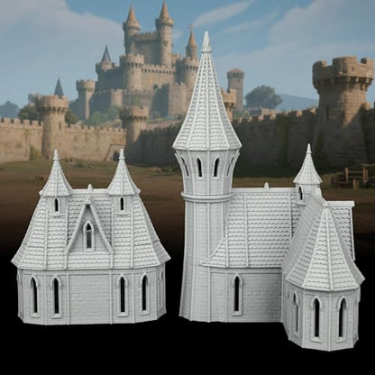RPG Terrain TTRPG Gothic Scenery - 25mm Scale Unpainted Spire Tower and Balcony Manor Set, Stone Building Map Props for Dungeons and Dragons & Trench Crusade - City Building 3 (AF1104 I) - color: Af1104 I City Building 3