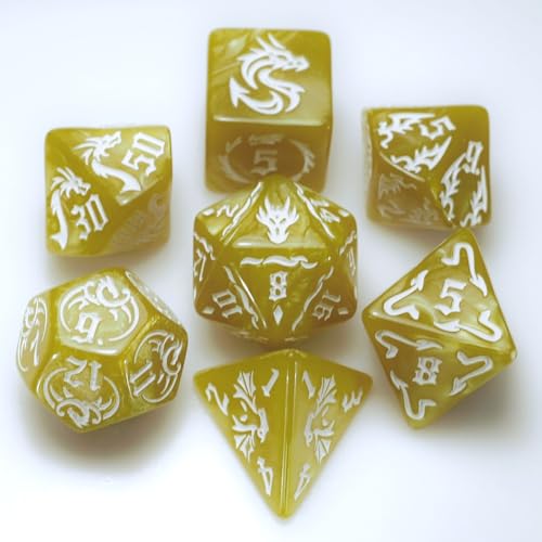 generic dice Set for Dungeon and Dragons D&D MTG 7-Die RPG Polyhedral Dice (Yellow) - color: Yellow