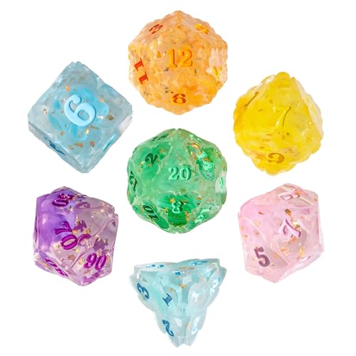 Cusdie Sharp Edge DND Dice, 7 PCS Shamrock DND Dice Set D&D D20 D12 D10 D8 D6 D4, Handcrafted Polyhedral Dice Set for RPG and Other Table Games(Colored) - color: Colored