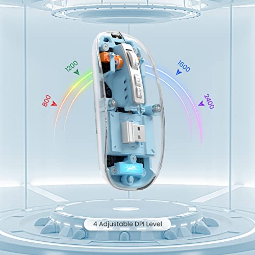 A.JAZZ Wireless Bluetooth5.1&2.4G Mini Lightweight Mouse,Transparent Clear Cool,Rechargeable Silent Computer Mice,Nano USB C Receiver,LED Battery Magic Silm for Office/PC/Mac/Laptop/Apple/ipad(Blue) - color: Blue