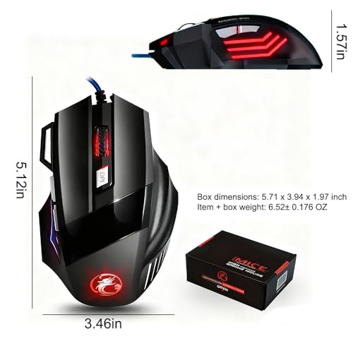 High Performance Wired Gaming Mouse, 3200 DPI, RGB, Adjustable Weights for PC Laptop - Black