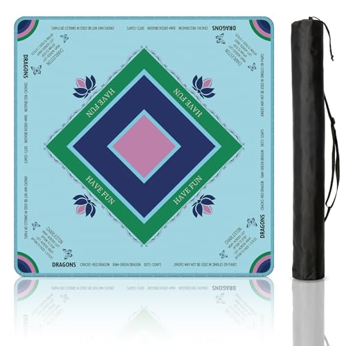 Turquoise Mahjong Mat 31.5x31.5 Inch,Anti-Slip Noise Reduction Table Cover, Equipped with a Portable Carrying Bag, Rubber Mahjong Mat for Poker, Cards and Board Games (Turquoise) - color: Turquoise