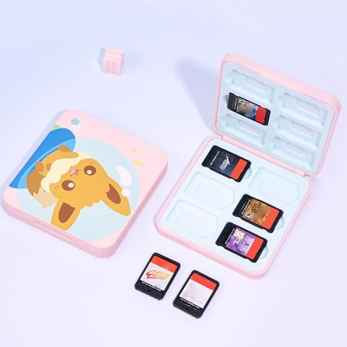 DLseego Cute Fox Game Case For Switch Lite / Switch / Switch OLED, 12 Slots Game Cards Holder and 12 Micro SD Card Slots, Portable Game Card Storage Cartridge Box - color: F Pink