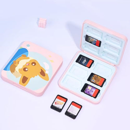 DLseego Cute Fox Game Case For Switch Lite / Switch / Switch OLED, 12 Slots Game Cards Holder and 12 Micro SD Card Slots, Portable Game Card Storage Cartridge Box - color: F Pink