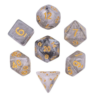 7-Die DND Dice Set Polyhedral Dice Set with a Leather Dice Bag, D&D Dice Set for RPG Table Games (Transparent Black Mix White) - color: Black Mix White