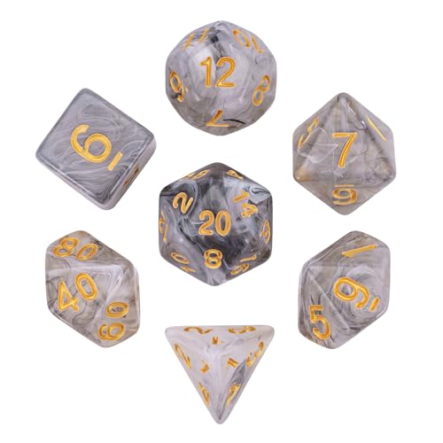 7-Die DND Dice Set Polyhedral Dice Set with a Leather Dice Bag, D&D Dice Set for RPG Table Games (Transparent Black Mix White) - color: Black Mix White