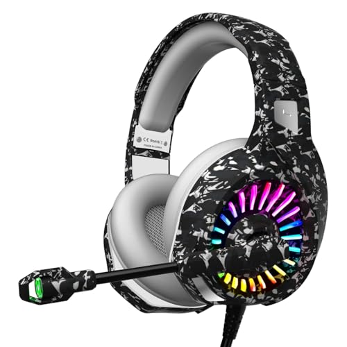 ZIUMIER Wired Camo Gaming Headset for PC, PS5, PS4, Xbox Series X|S | Noise Canceling Microphone, LED RGB Light, 50mm Driver, 3.5mm Audio Jack, Soft Memory Foam, Multi-Platform Headphones - color: Camouflage