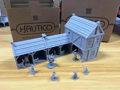 Viking Horse Stable and Medieval Building Bundle Terrain Set for 28mm Miniatures Wargame, Paintable, Gift for DND Hobby Enthusiasts