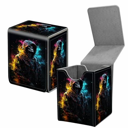 Card Deck Box for Trading Cards,MTG Commander Deck Box Fits 100+ Single Sleeved Cards,Leather Magnetic Card Storage Box for YuGiOh TCG CCG Cards,Skeleton Skull - color: Skeleton Skull
