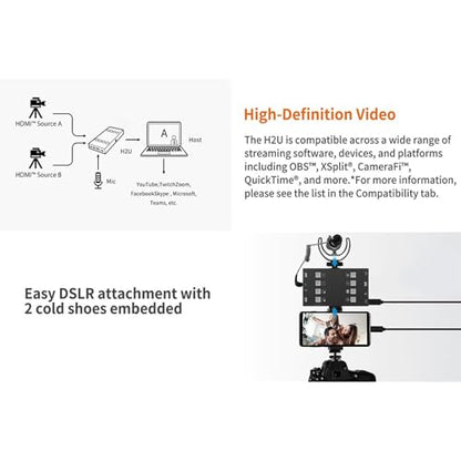 USB3.0 4K HDMI Video Capture Card with 2 Input 2 Output Two Screen Capture Broadcast Live Stream HDMI to USB 3.0 Dongle HD 1080P Live Streaming Video Grabber Converter (H2U)