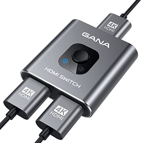 HDMI Switch 4k@60hz Splitter, GANA Aluminum Bidirectional HDMI Switcher 2 in 1 Out, Manual HDMI Hub Supports HD Compatible with Xbox PS5/4/3 Blu-Ray Player Fire Stick Roku - color: Grey (No Cable)